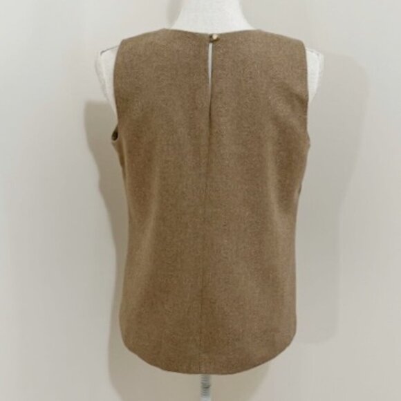 Banana Republic Tan & Gold Box Pleat Wool Blend Sleeveless Top Size S - Picture 5 of 6